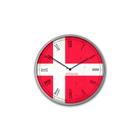 Wall clock in the color of the Denmark flag. Signs and symbols. isolated on a white background. design element. flags.の写真素材