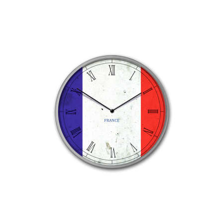 Wall clock in the color of the France flag. Signs and symbols. isolated on a white background. design element. flags.の写真素材