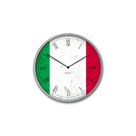 Wall clock in the color of the Italy flag. Signs and symbols. Isolated on a white background. Design element.の写真素材