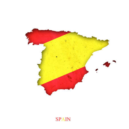 Flag of Spain in the form of a map. Shadow. Isolated on white background. Signs and symbols. Design element.の写真素材