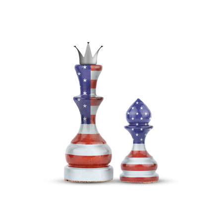 Chess Queen and pawn in the colors of the American Flag. Isolated on white background. Sport. Politics.の写真素材