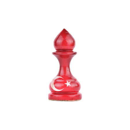 Pawn in the colors of the flag of Turkey. Isolated on a white background. Sport. Politics. Business.の写真素材