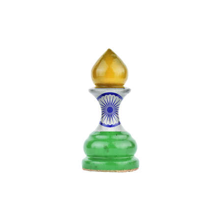 Pawn in the colors of the flag of India. Isolated on a white background. Sport. Politics. Business.の写真素材