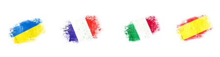 Grunge flags, Ukraine. France. Italy. Spain. Isolated on white background Signs and symbols Flagsの写真素材