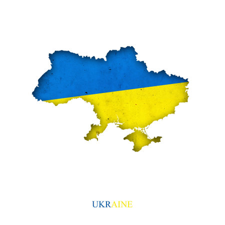 Flag of Ukraine in the form of a map. Shadow. isolated on white background. Signs and symbols. design element. flags.の写真素材