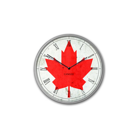 Wall clock in the color of the Canada flag. Signs and symbols. isolated on a white background. design element. flags.の写真素材