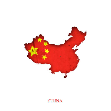 Flag of China in the form of a map. Shadow. isolated on white background. Signs and symbols. design element. flags.の写真素材