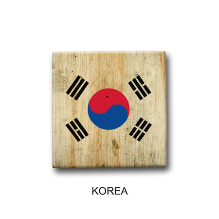 Korea flag on a wooden block. isolated on white background. Signs and symbols. flags.の写真素材
