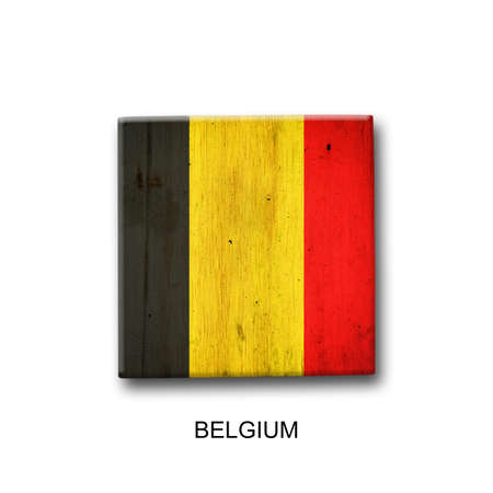 Belgium flag on a wooden block. isolated on white background. Signs and symbols. flags.の写真素材