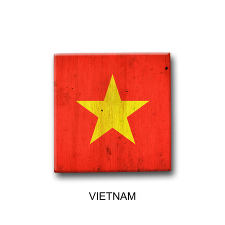 Vietnam flag on a wooden block. isolated on white background. Signs and symbols. flags.の写真素材