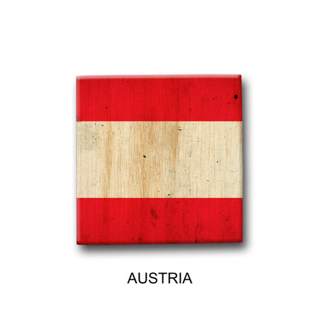 Austria flag on a wooden block. isolated on white background. Signs and symbols. flags.の写真素材