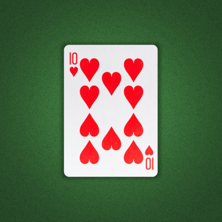 Ten of Hearts on a green poker background. Gamble. playing cards. background.の写真素材