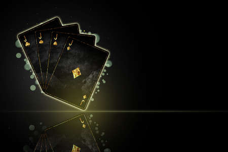 Four Jack, grunge cards in black background. reflection. Copy Space.Square orientation. Poker background.Playing cards. Gambling.の写真素材