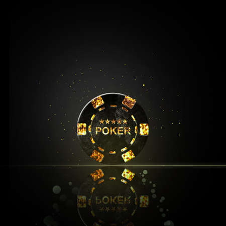 Vintage, grunge poker chip, on a black background. reflection. Poker Gambling Backgroundの写真素材