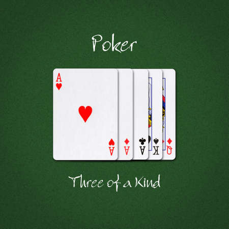 Three Of a Kind, on a dark green poker background. Poker combinations.Poker Hands. Gambling backgroundの写真素材