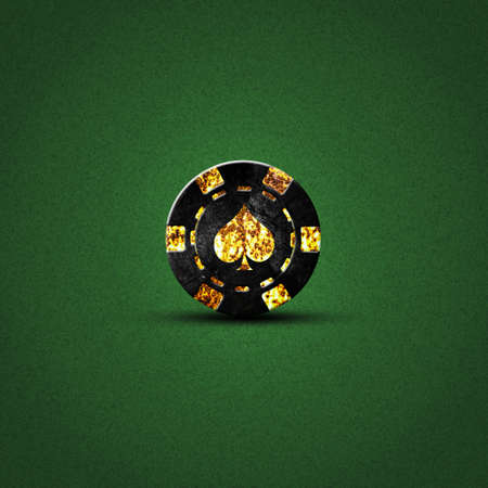 Vintage, grunge poker chip, on a dark green background. Gambling. background.の写真素材