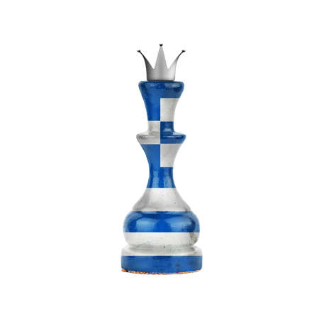 Chess Queen in the colors of the Greece Flag. isolated on white background. sport. politics. design object.の写真素材