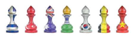 Pawns in the colors of the flag of different countries. isolated on a white background. sport. politics. business. strategy.の写真素材