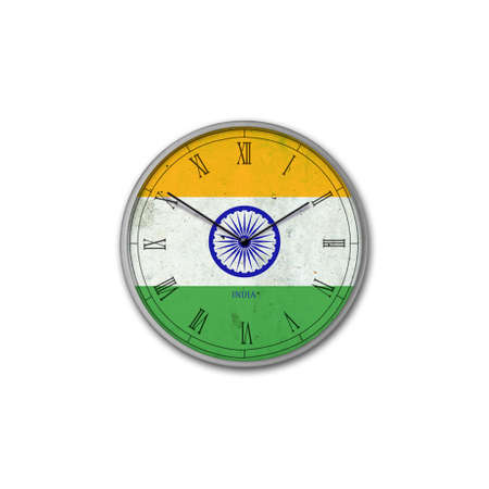 Wall clock in the color of the India flag. Signs and symbols. isolated on a white background. design element. flags.の写真素材
