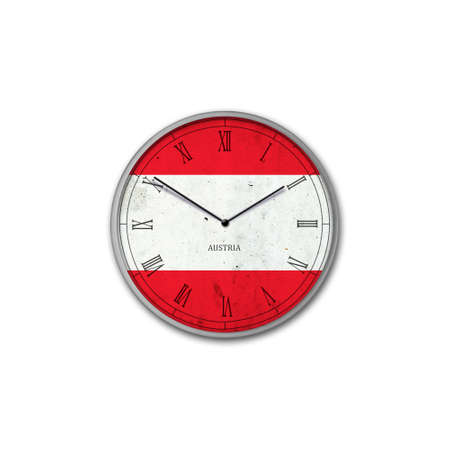 Wall clock in the color of the Austria flag. Signs and symbols. isolated on a white background. design element. flags.の写真素材