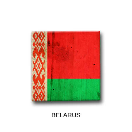 Belarus flag on a wooden block. isolated on white background. Signs and symbols. flags.の写真素材
