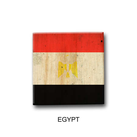 Egypt flag on a wooden block. isolated on white background. Signs and symbols. flags.の写真素材