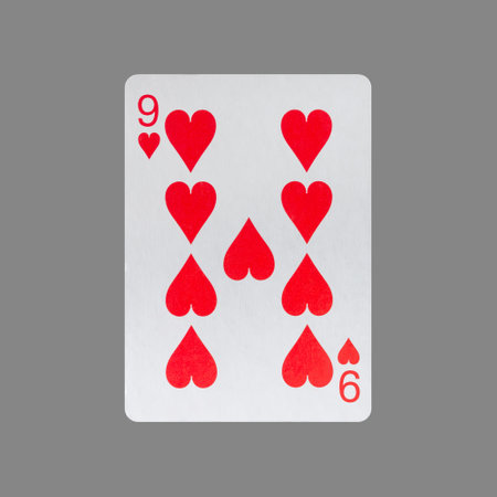 Nine of Hearts. Isolated on a gray background. Gamble. playing cards. Cards.の写真素材