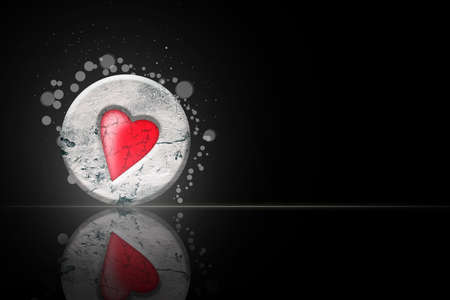 Hearts, vintage, grunge, stone poker chip, on a black background. copyspace. Reflection Poker Gambling Backgroundの写真素材