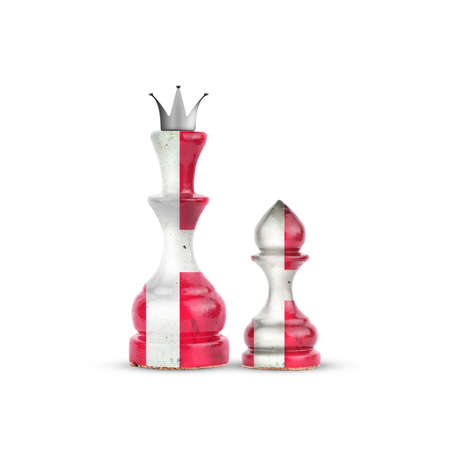 Chess Queen and pawn in the colors of the Denmark Flag. isolated on white background. sport. politics. design object.の写真素材