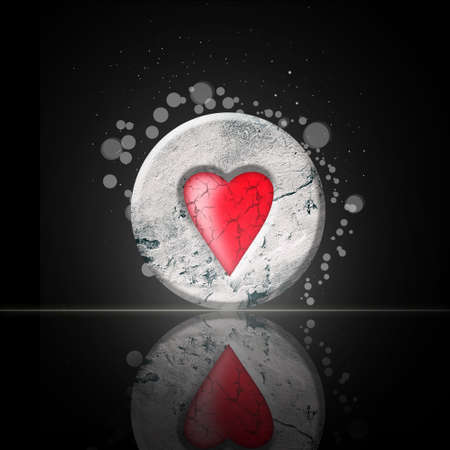 Hearts, vintage, grunge, stone poker chip, on a black background.Square orientation. copyspace. Reflection Poker Gambling Backgroundの写真素材