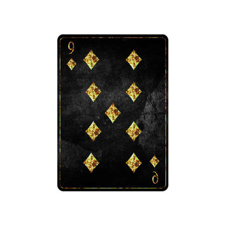 Nine of Diamonds, grunge card isolated on white background. playing cards. design element. Gambling.の写真素材