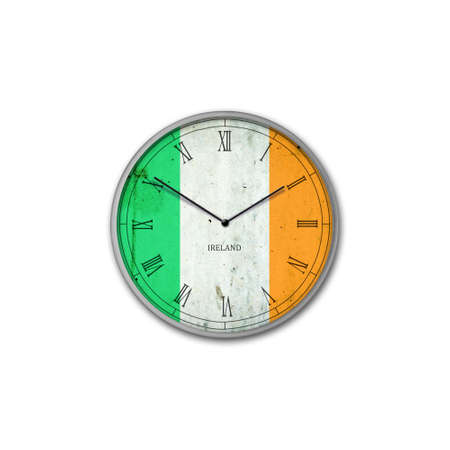 Wall clock in the color of the Ireland flag. Signs and symbols. isolated on a white background. design element. flags.の写真素材