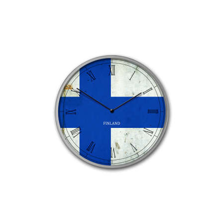 Wall clock in the color of the Finland flag. Signs and symbols. isolated on a white background. design element. flags.の写真素材