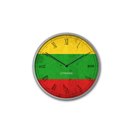 Wall clock in the color of the Lithuania flag. Signs and symbols. isolated on a white background. design element. flags.の写真素材