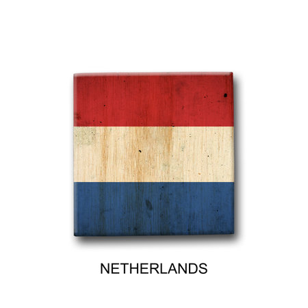 Netherlands flag on a wooden block. isolated on white background. Signs and symbols. flags.の写真素材