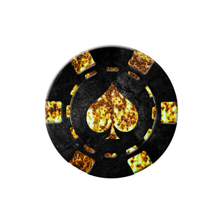 Vintage, grunge poker chip, isolated on white background.Spades suit. Design element. Gamblingの写真素材
