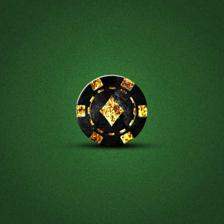 Vintage, grunge poker chip, on a dark green background. Diamonds suit. Gambling.の写真素材