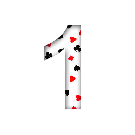 Number One, from various card suits. Shadow. Isolated on a white background. Decorative font. Design element.の写真素材