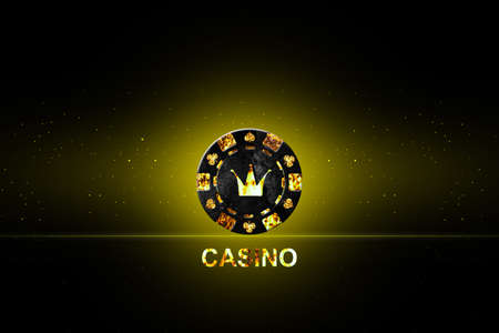 Background concept for the Casino. Vintage poker chip with a crown, on a black background. copy space. Gambling.の写真素材