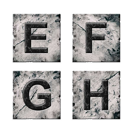 Set, letters E, F, G, and H. Alphabet on stone blocks. isolated on white background. education design elementの写真素材