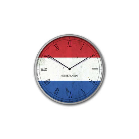 Wall clock in the color of the Netherlands flag. Signs and symbols. isolated on a white background. design element. flags.の写真素材