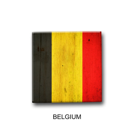 Belgium flag on a wooden block. isolated on white background. Signs and symbols. flags.の写真素材