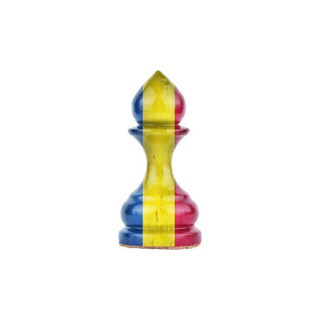 Pawn in the colors of the flag of Romania. isolated on a white background. sport. politics. business. strategy.の写真素材