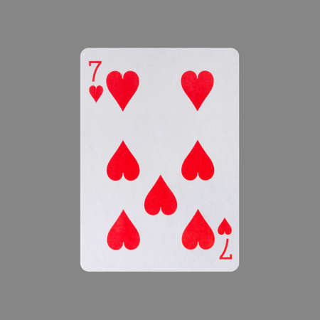 Seven of Hearts. Isolated on a gray background. Gamble. playing cards. Cards.の写真素材