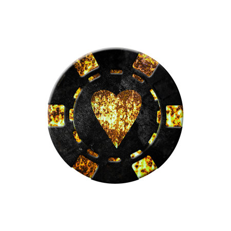 Vintage, grunge poker chip, isolated on white background. Heart suit. design element. Gambling backgroundの写真素材