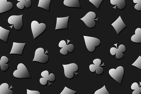 Different card suits, on a black background. Gambling concept. 3d illustration. background.の写真素材