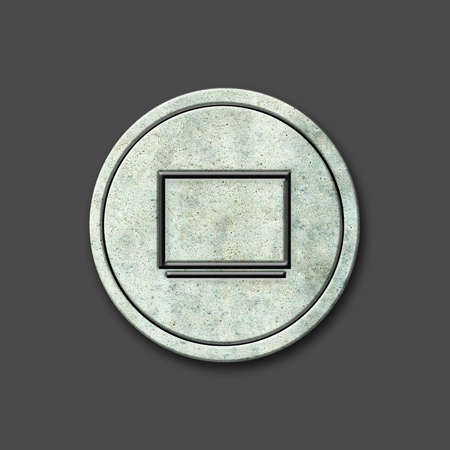 monitor. Social icon on a round stone. Isolated on a gray background. social media. design element.の写真素材
