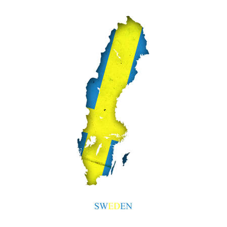 Flag of Sweden in the form of a map. Shadow. isolated on white background. Signs and symbols. design element. flags.の写真素材