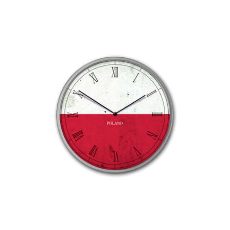 Wall clock in the color of the Poland flag. Signs and symbols. isolated on a white background. design element. flags.の写真素材