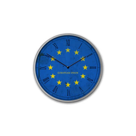 Wall clock in the color of the European Union flag. Signs and symbols. isolated on a white background. design element. flags.の写真素材